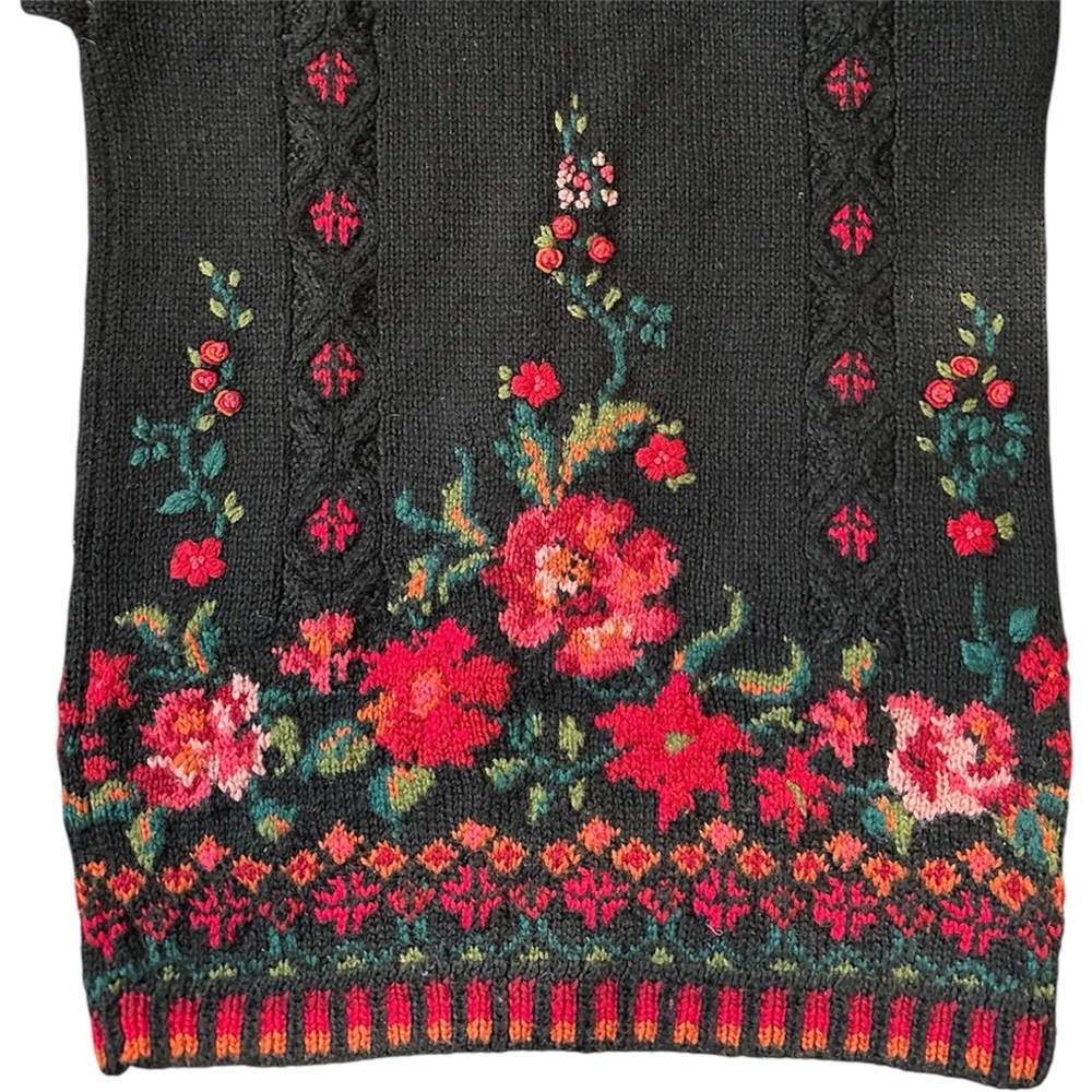 Laura Ashley Vintage Floral Embroidered Black Baba Yaga Cardigan - Picture 10 of 17